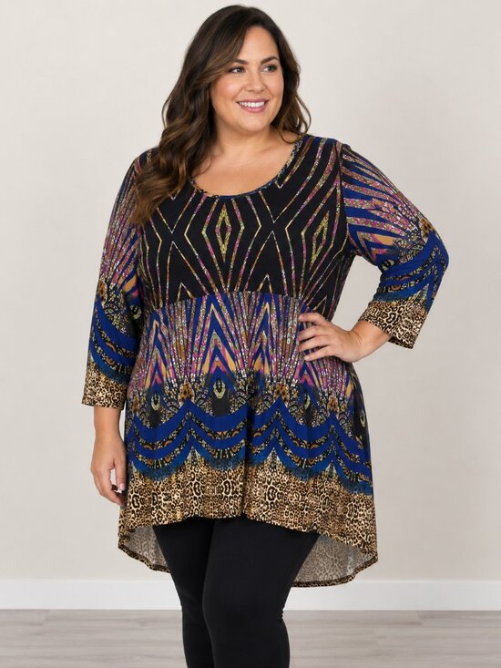 Aster by Firmiana Tops - Aster by Firmiana Plus Size 3X Multicolor Boho Animal Print Tunic Top